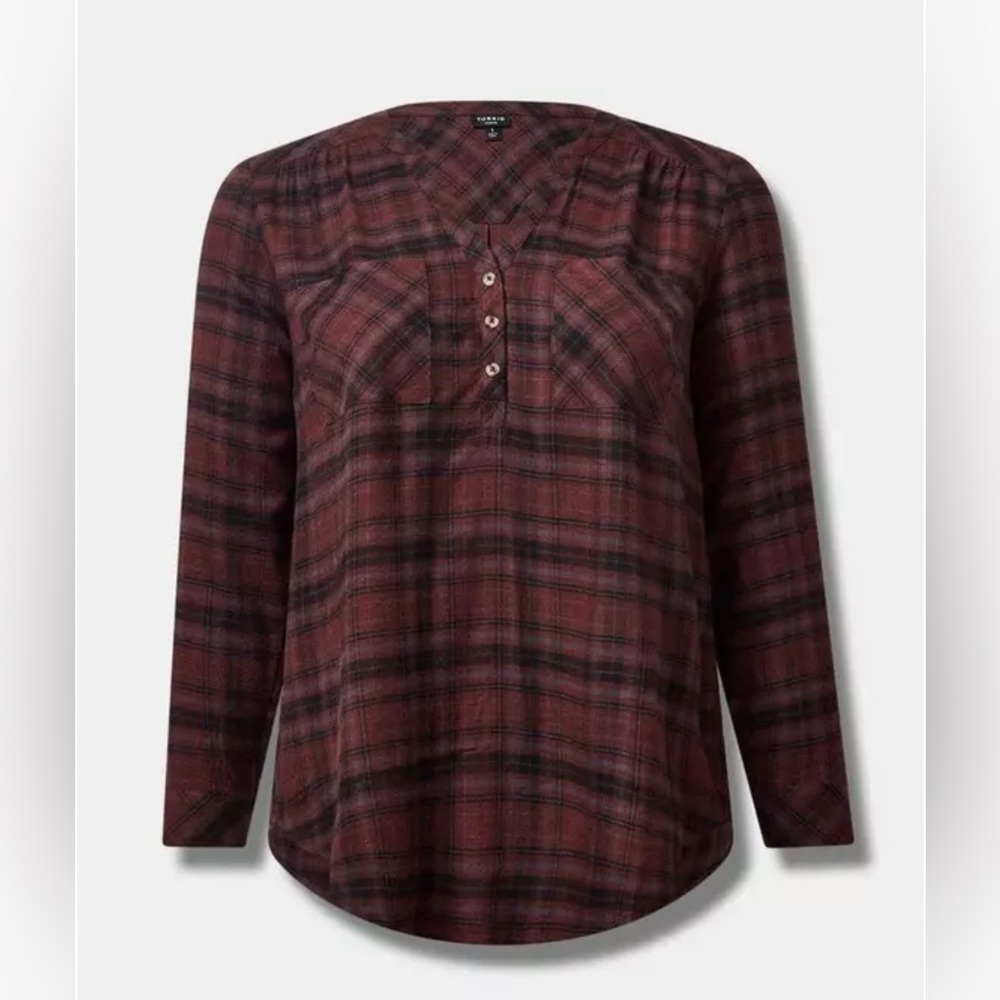 NWT Torrid Harper Softest Flannel Tunic Pullover Size 00 M/L Brown Plaid